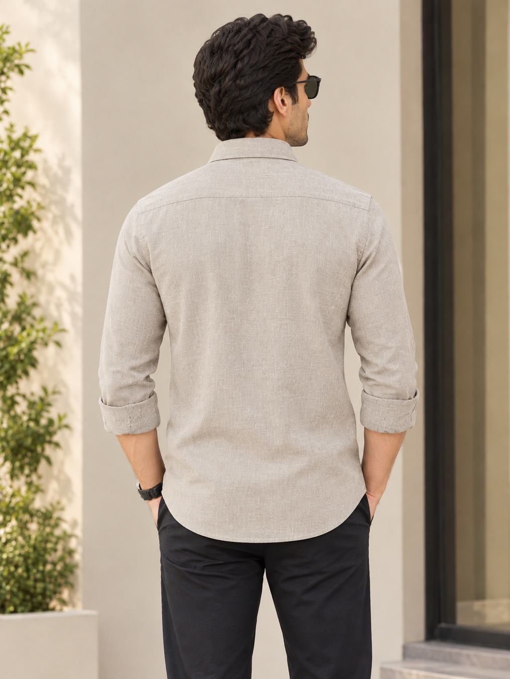 Men's Premium Beige Textured Casual Shirt