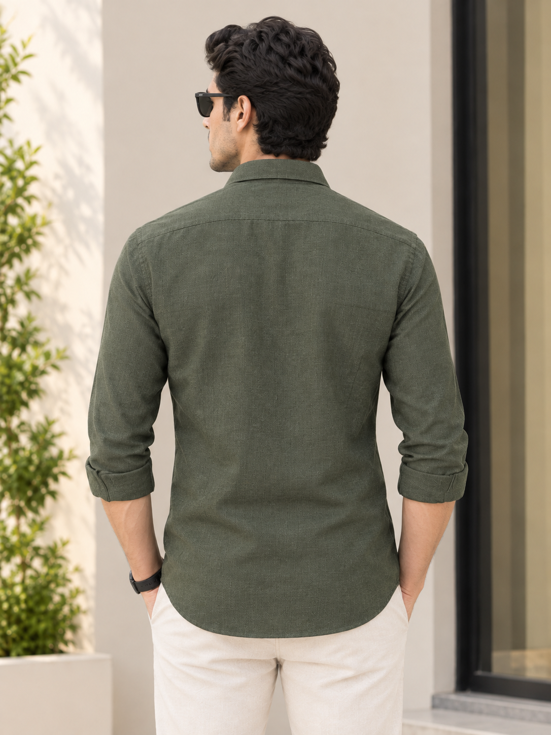 Men's Premium Olive Green Textured Casual Shirt
