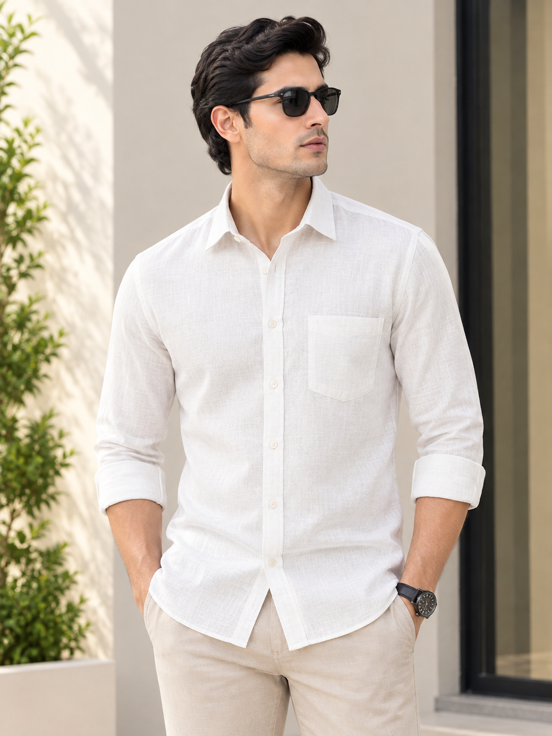 Men's Premium White Textured Casual Shirt