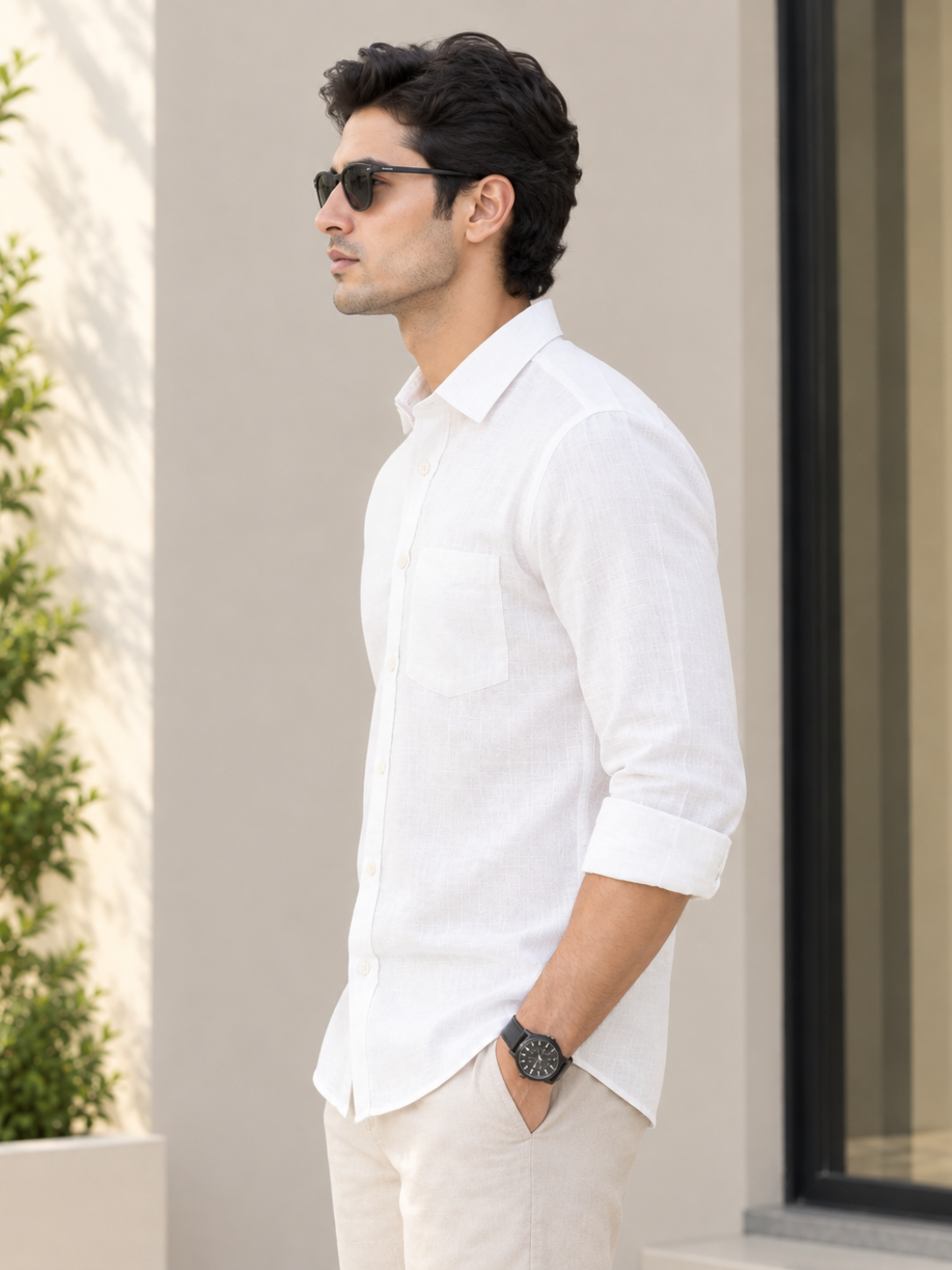 Men's Premium White Textured Casual Shirt