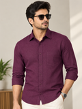 Men's Premium Burgundy Linen-Blend Casual Shirt