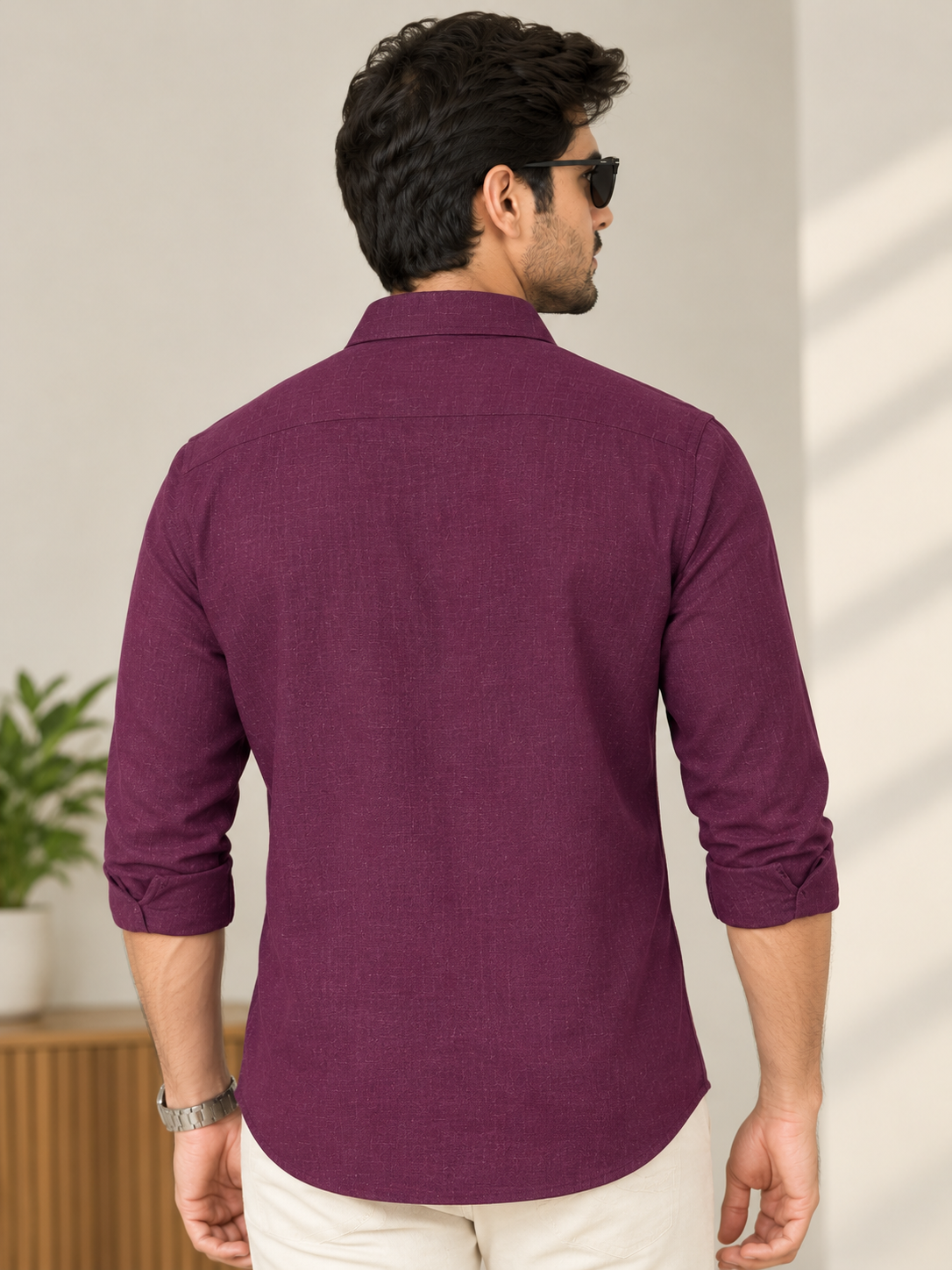Men's Premium Burgundy Linen-Blend Casual Shirt