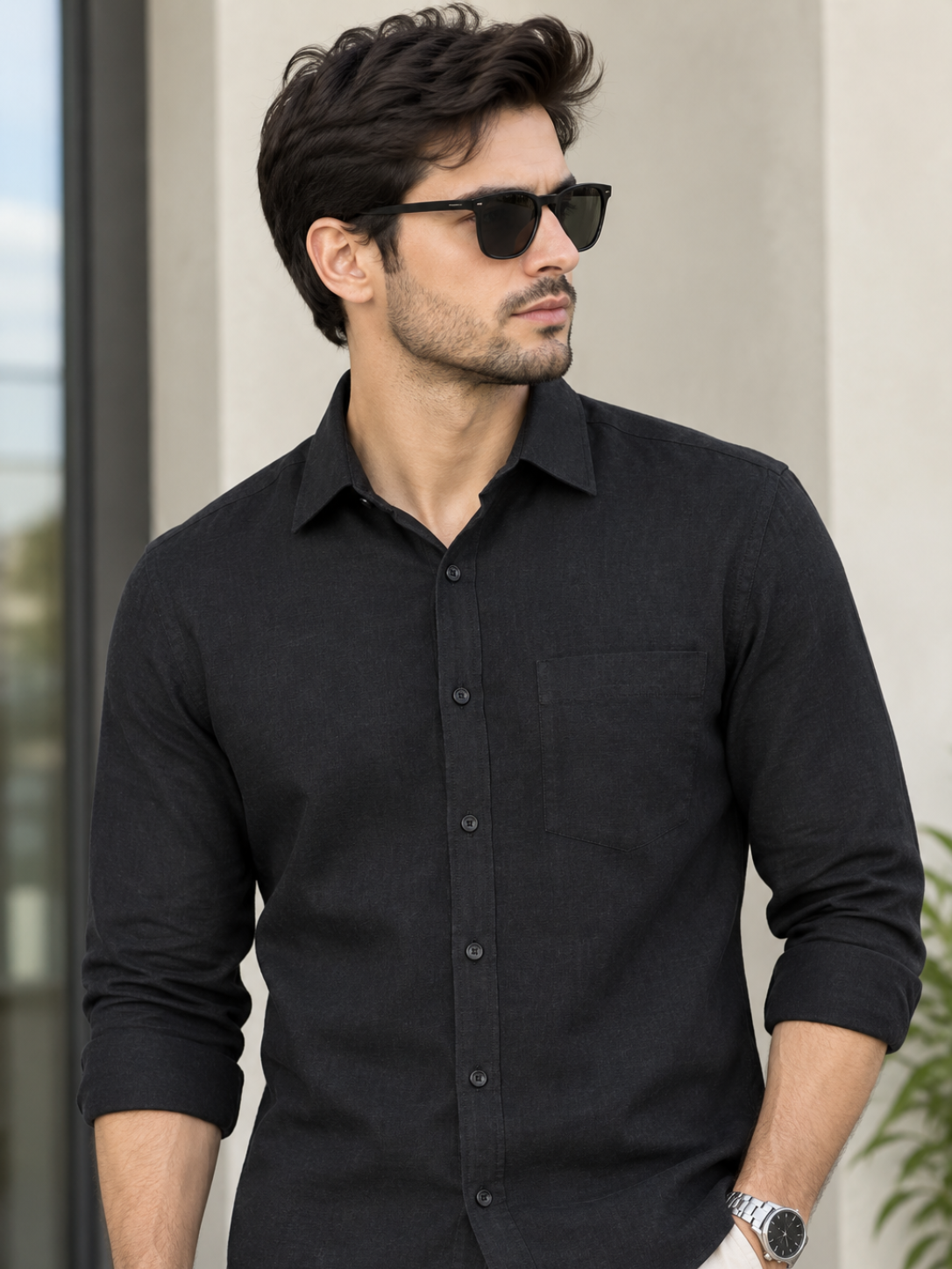 Men's Premium Black Textured Casual Shirt