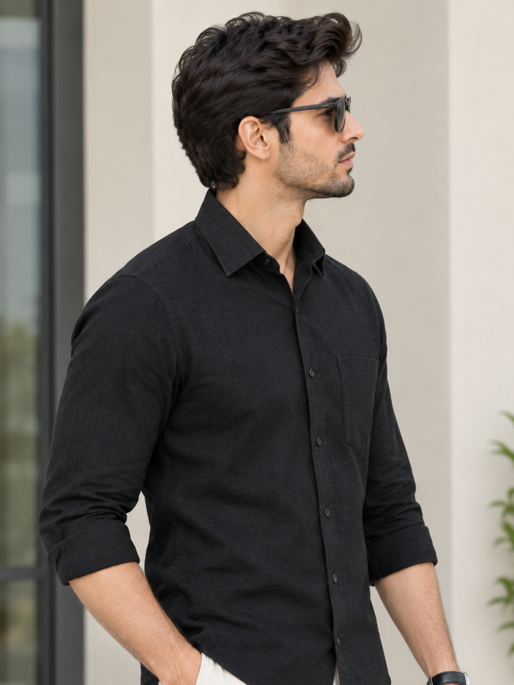 Men's Premium Black Textured Casual Shirt