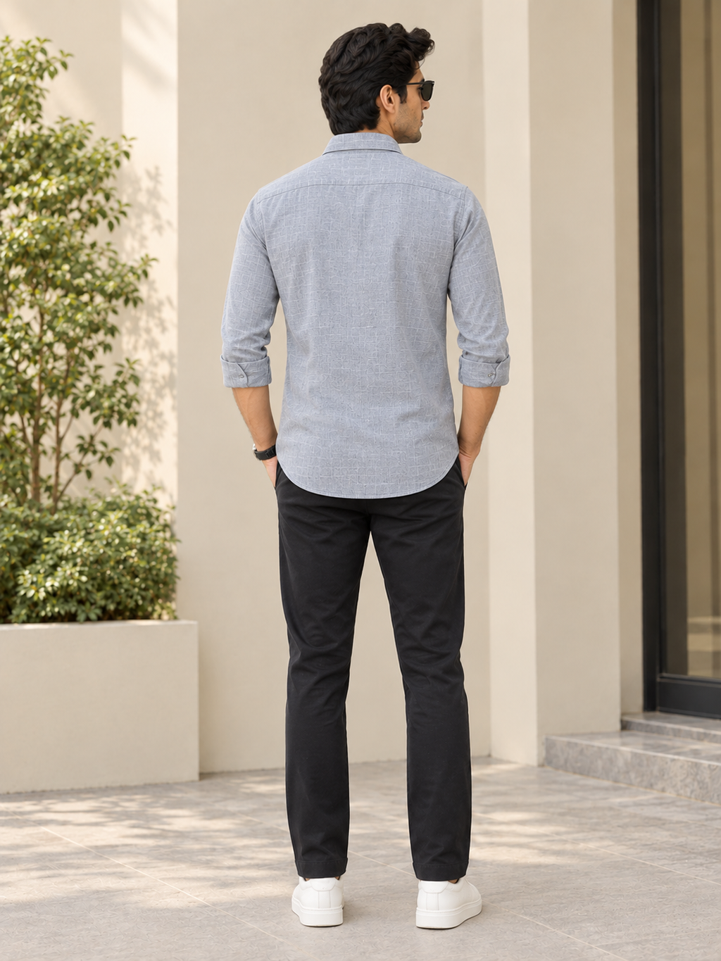Men's Premium Light Grey Textured Casual Shirt