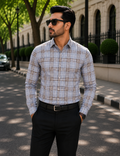 Men's Grey & Brown Checked Slim Fit Shirt