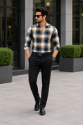 Green & Brown Checked Slim Fit Shirt