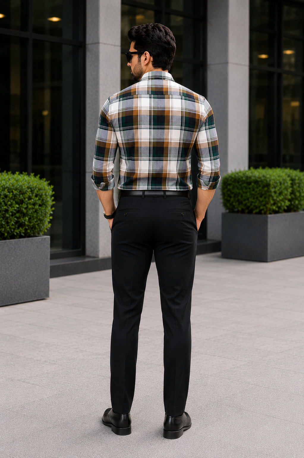 Green & Brown Checked Slim Fit Shirt