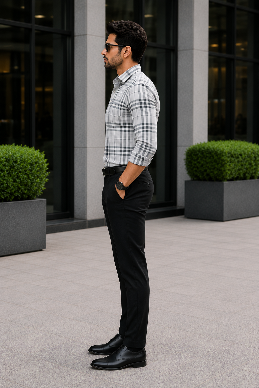Men's Grey Checked Slim Fit Shirt