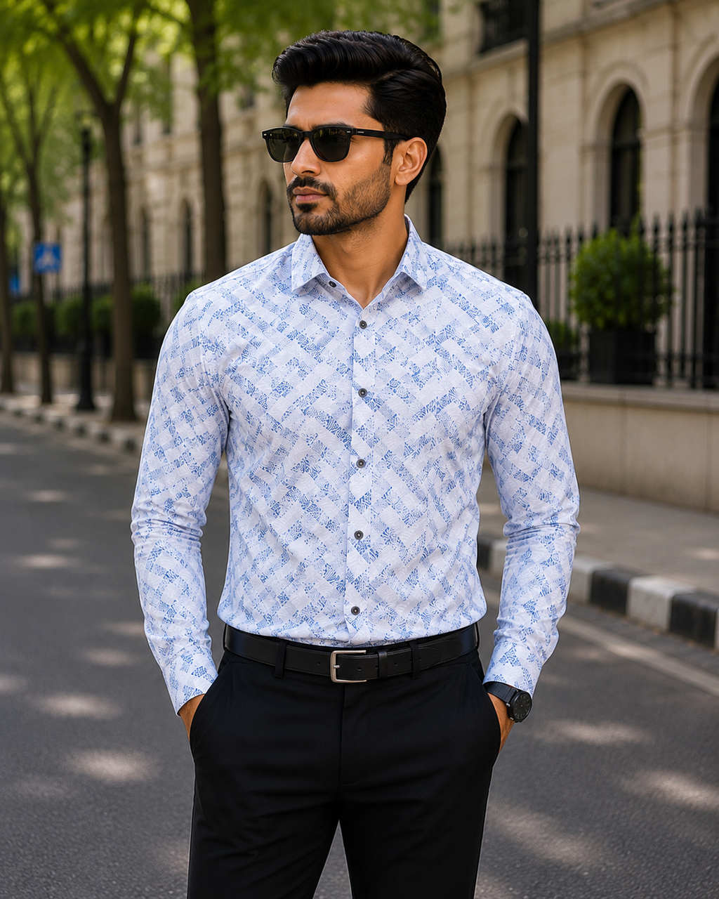 Men's White & Blue Casual Shirt