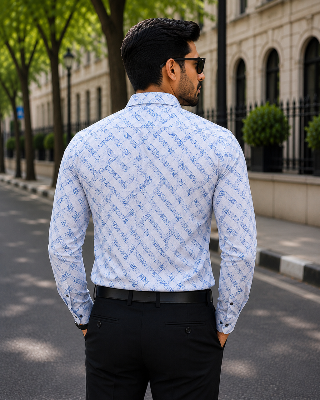 Men's White & Blue Casual Shirt
