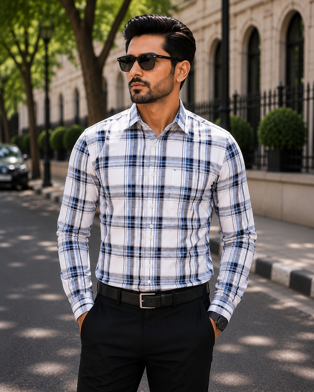 Men's Blue Checked Slim Fit Shirt