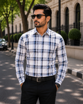 Men's Blue Checked Slim Fit Shirt