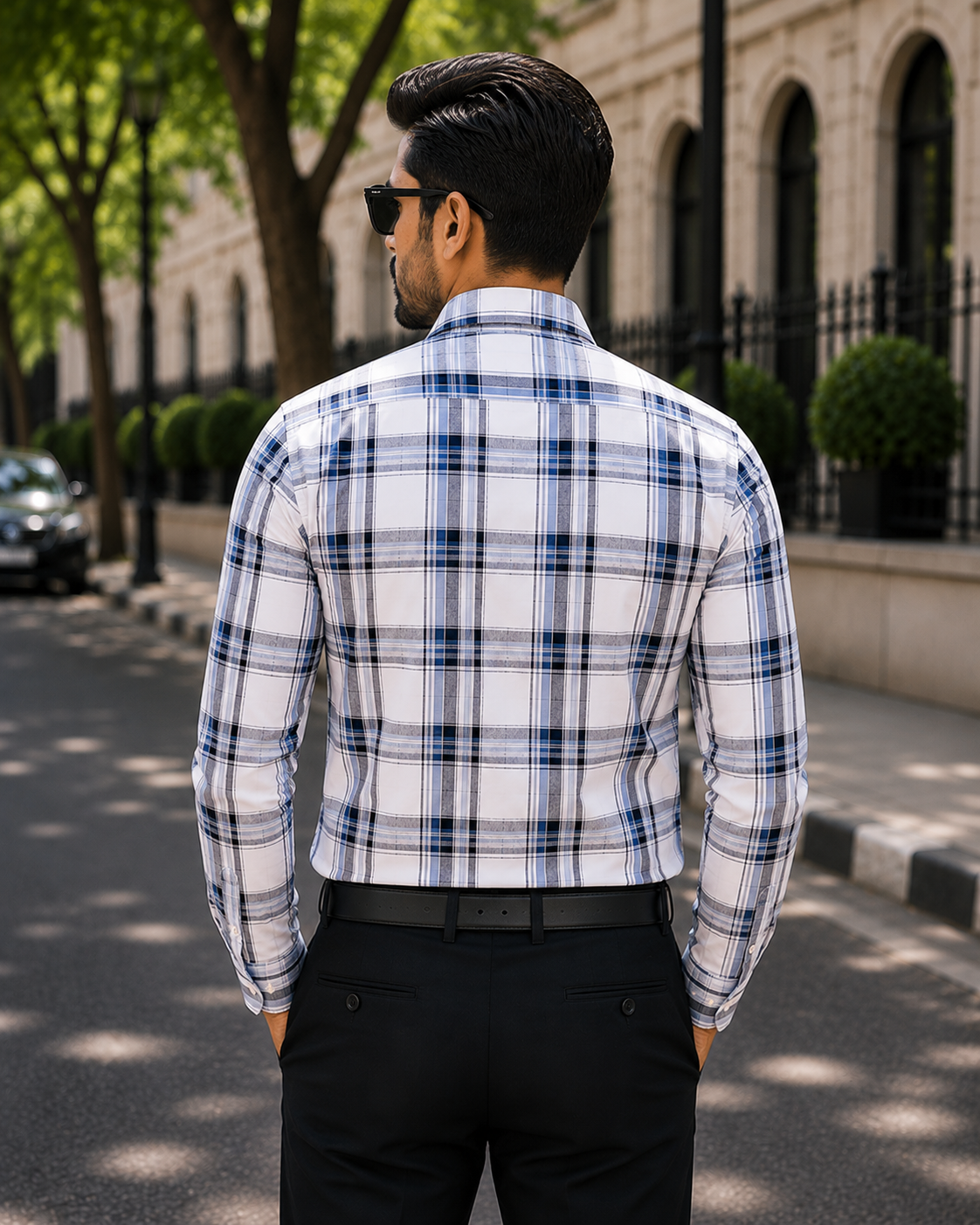 Men's Blue Checked Slim Fit Shirt