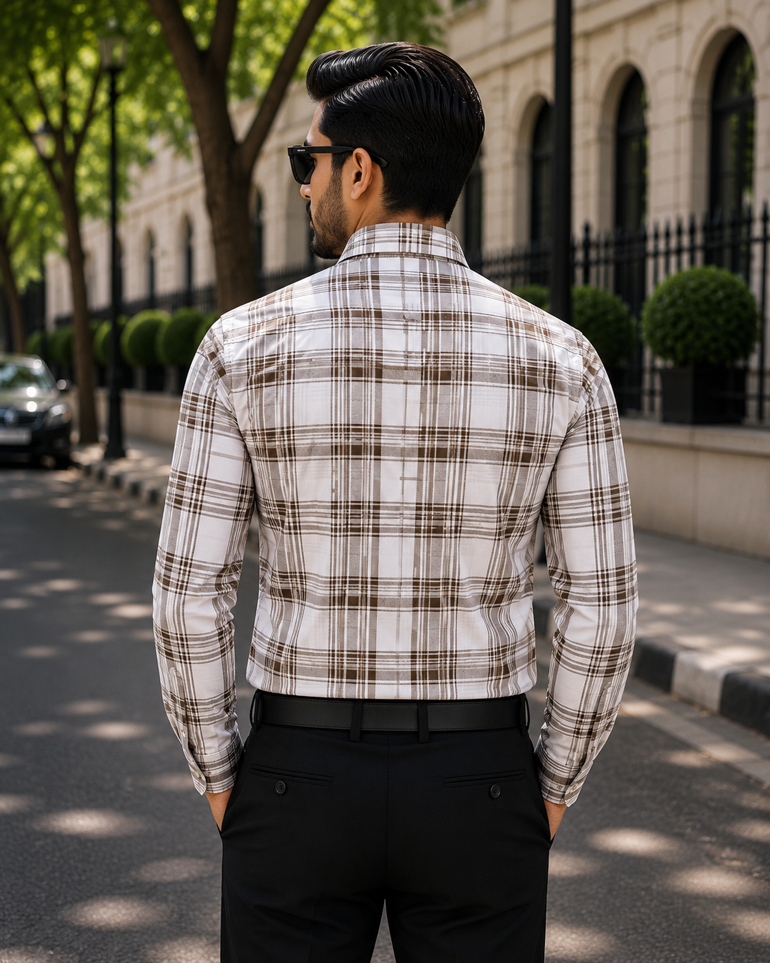 Men's Beige Checked Slim Fit Shirt