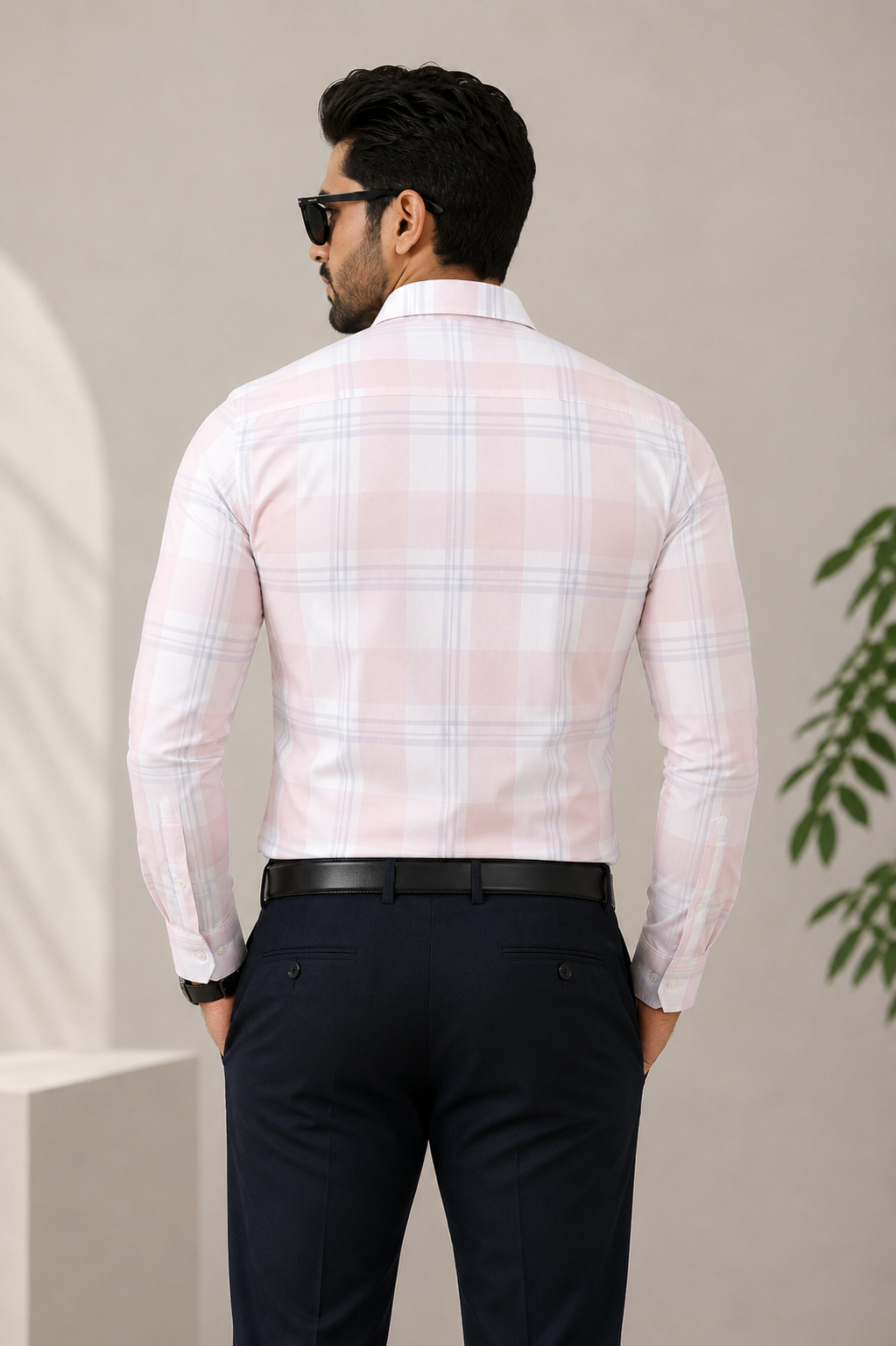 Men's Light Pink Checked Slim Fit Shirt