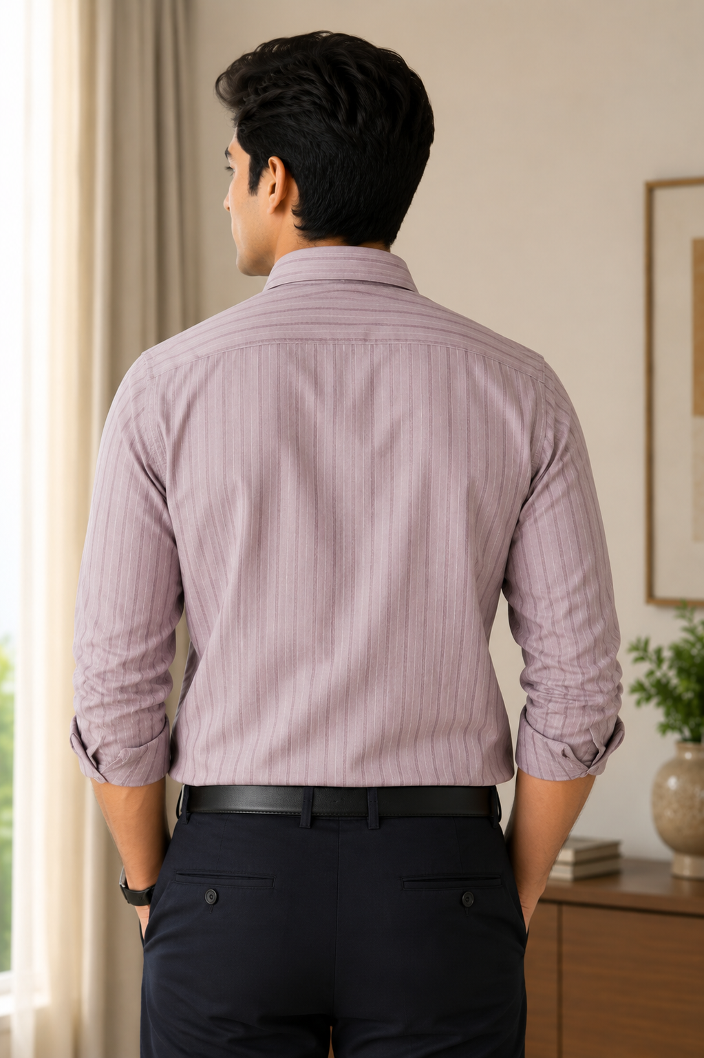 Dusty Rose Striped Cotton Formal Shirt