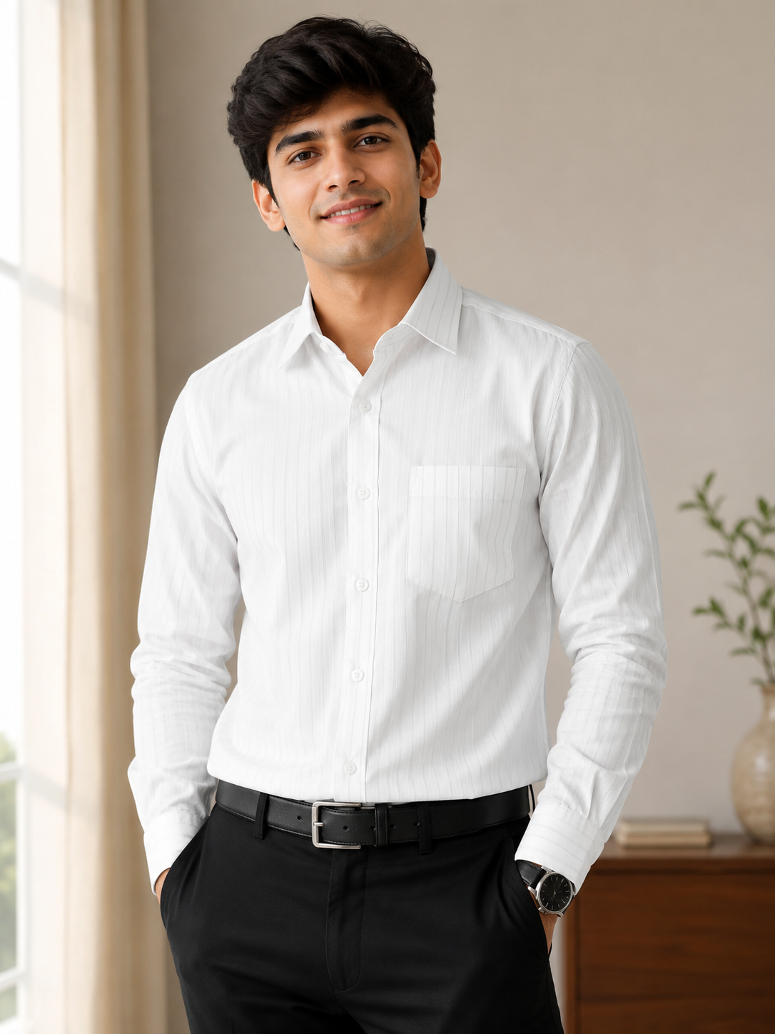 Classic White Textured Formal Shirt