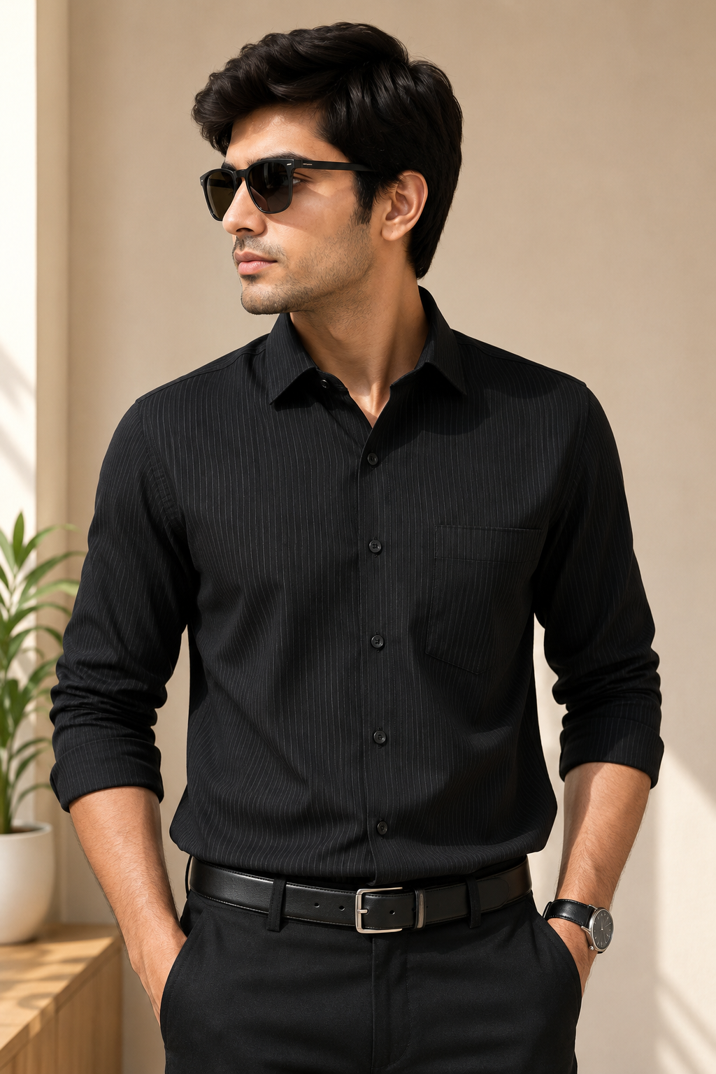 Midnight Black Textured Formal Shirt