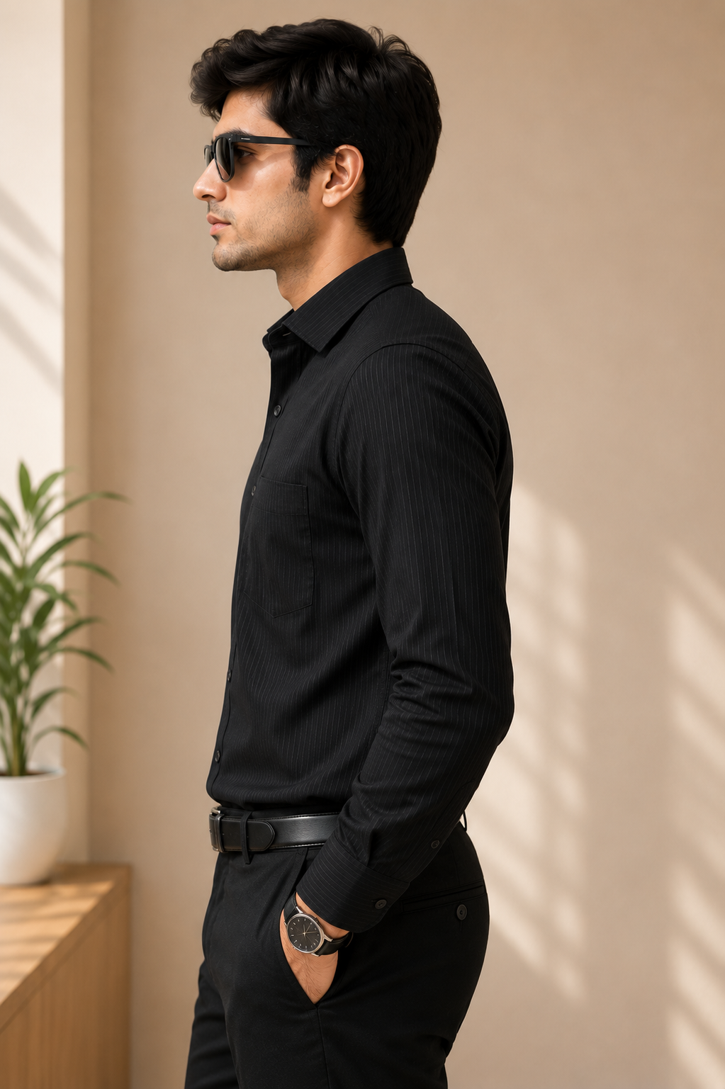 Midnight Black Textured Formal Shirt