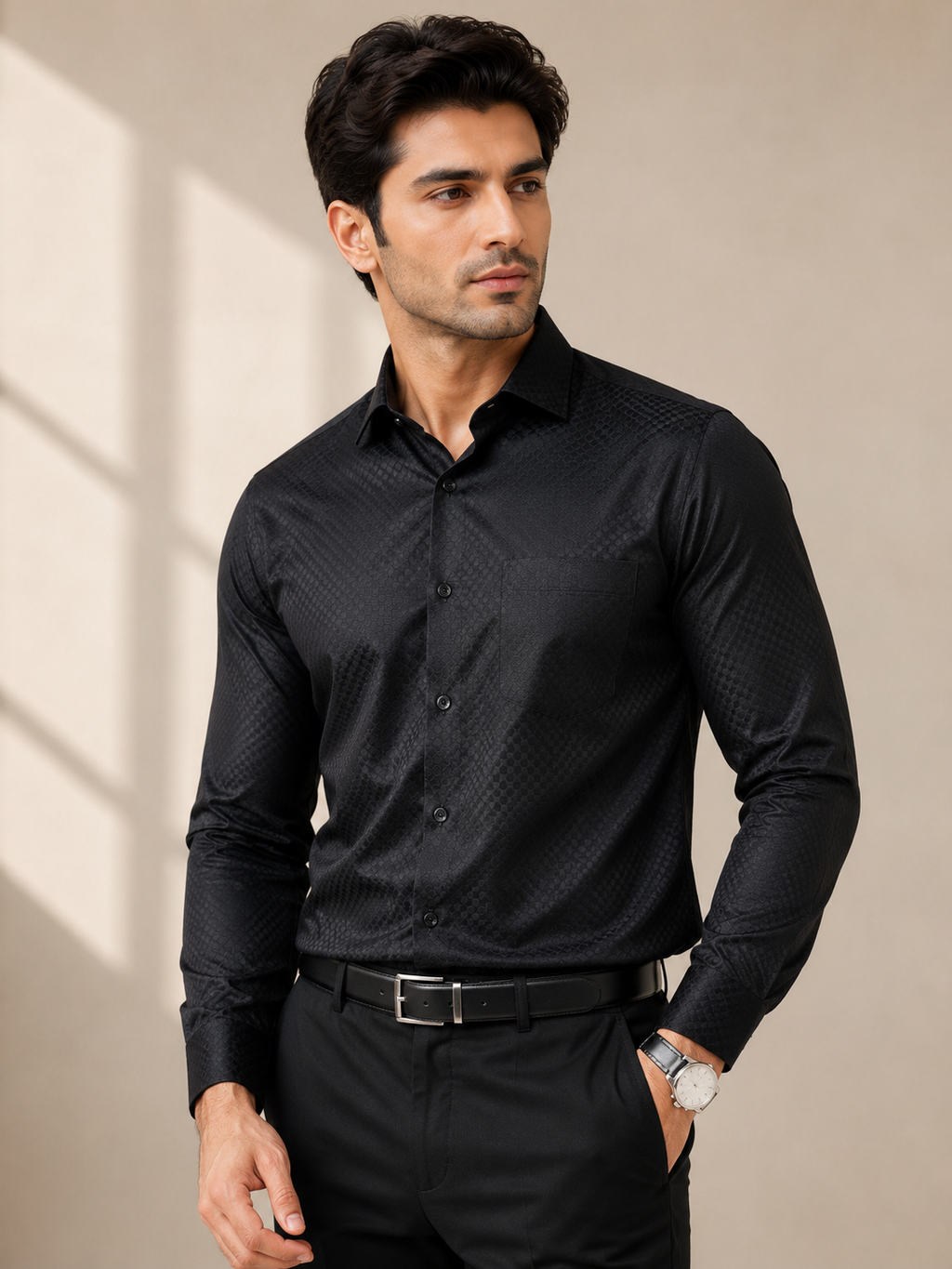 Onyx Black Jacquard Formal Shirt
