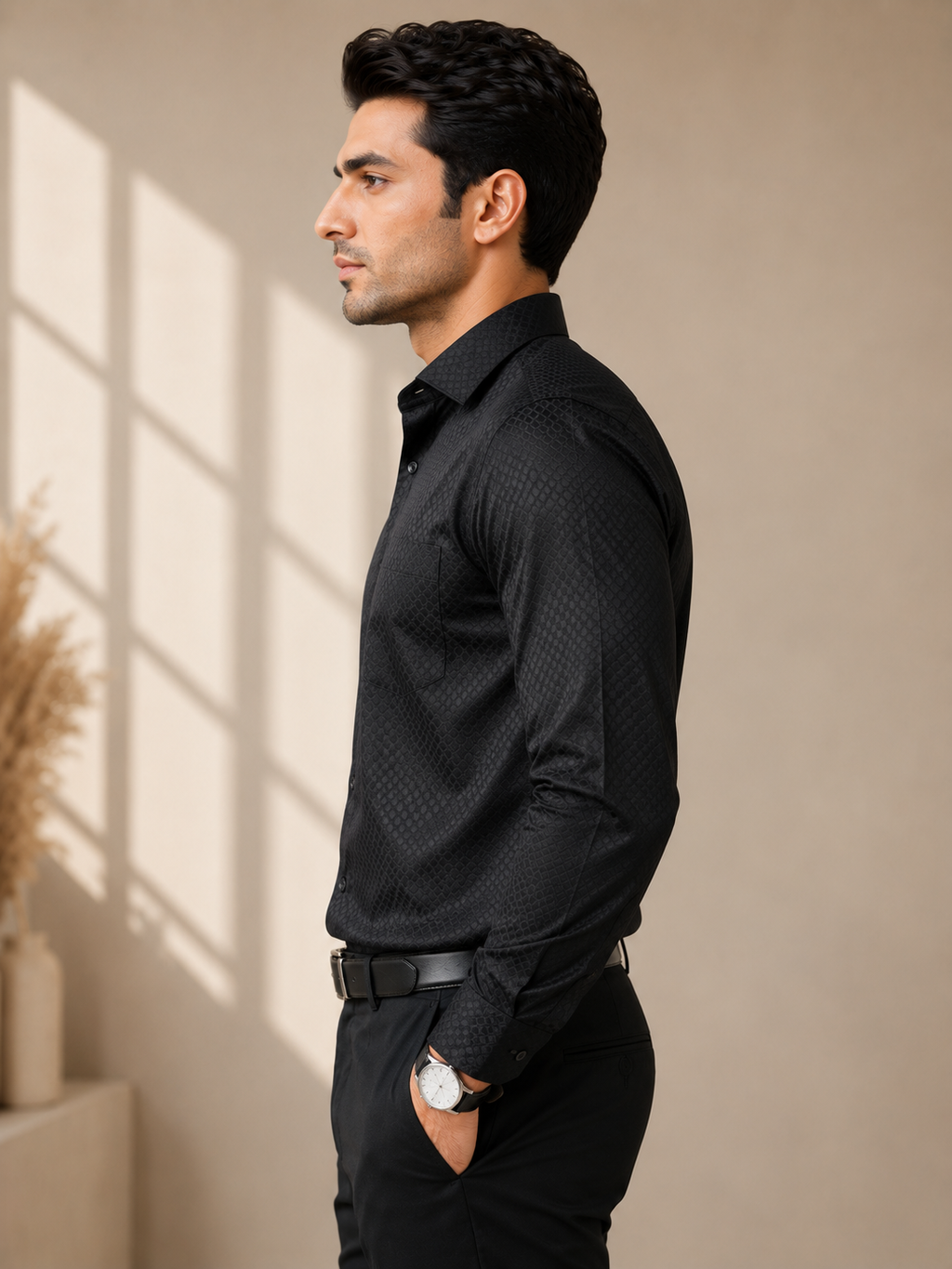 Onyx Black Jacquard Formal Shirt