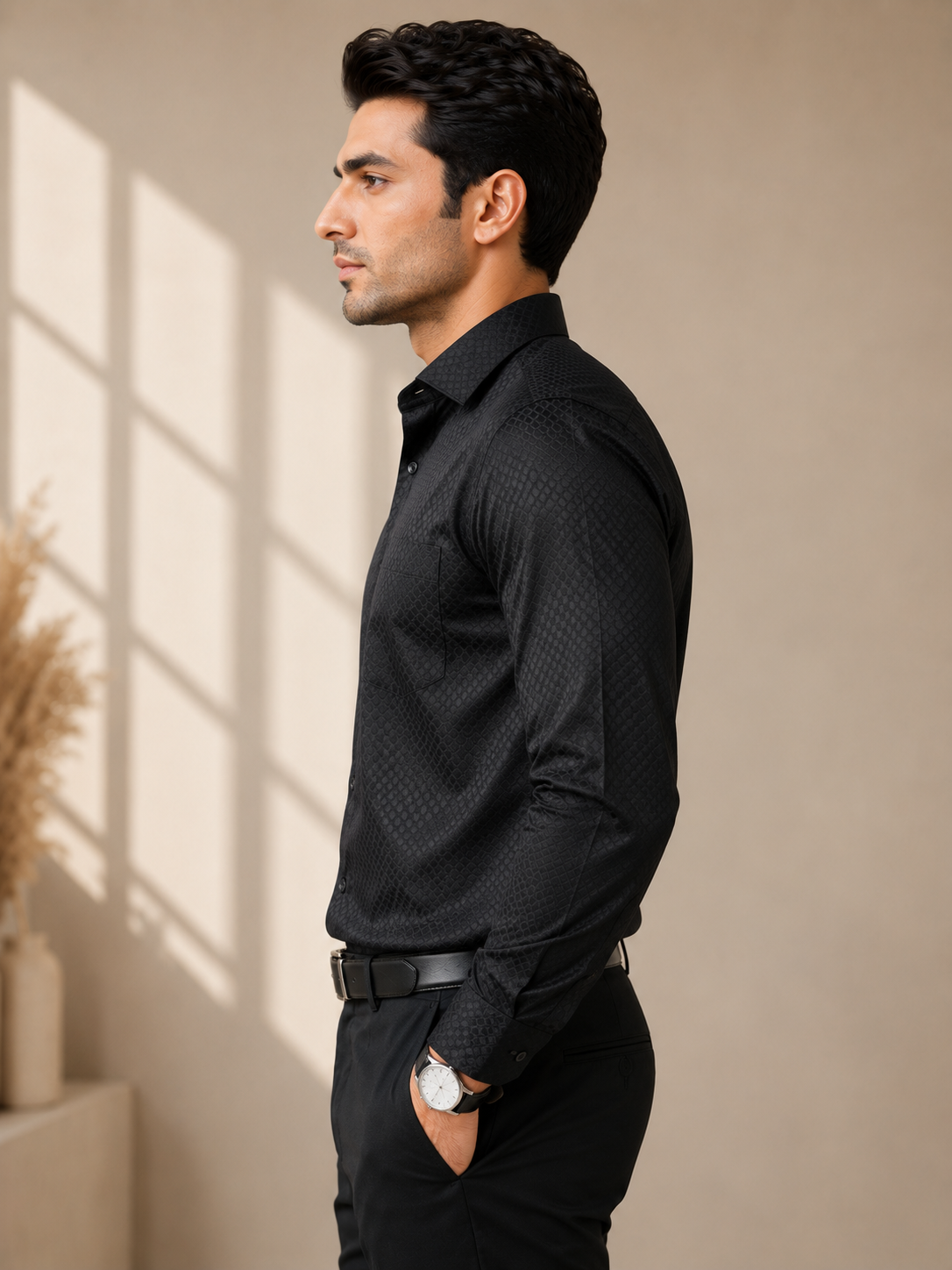 Onyx Black Jacquard Formal Shirt