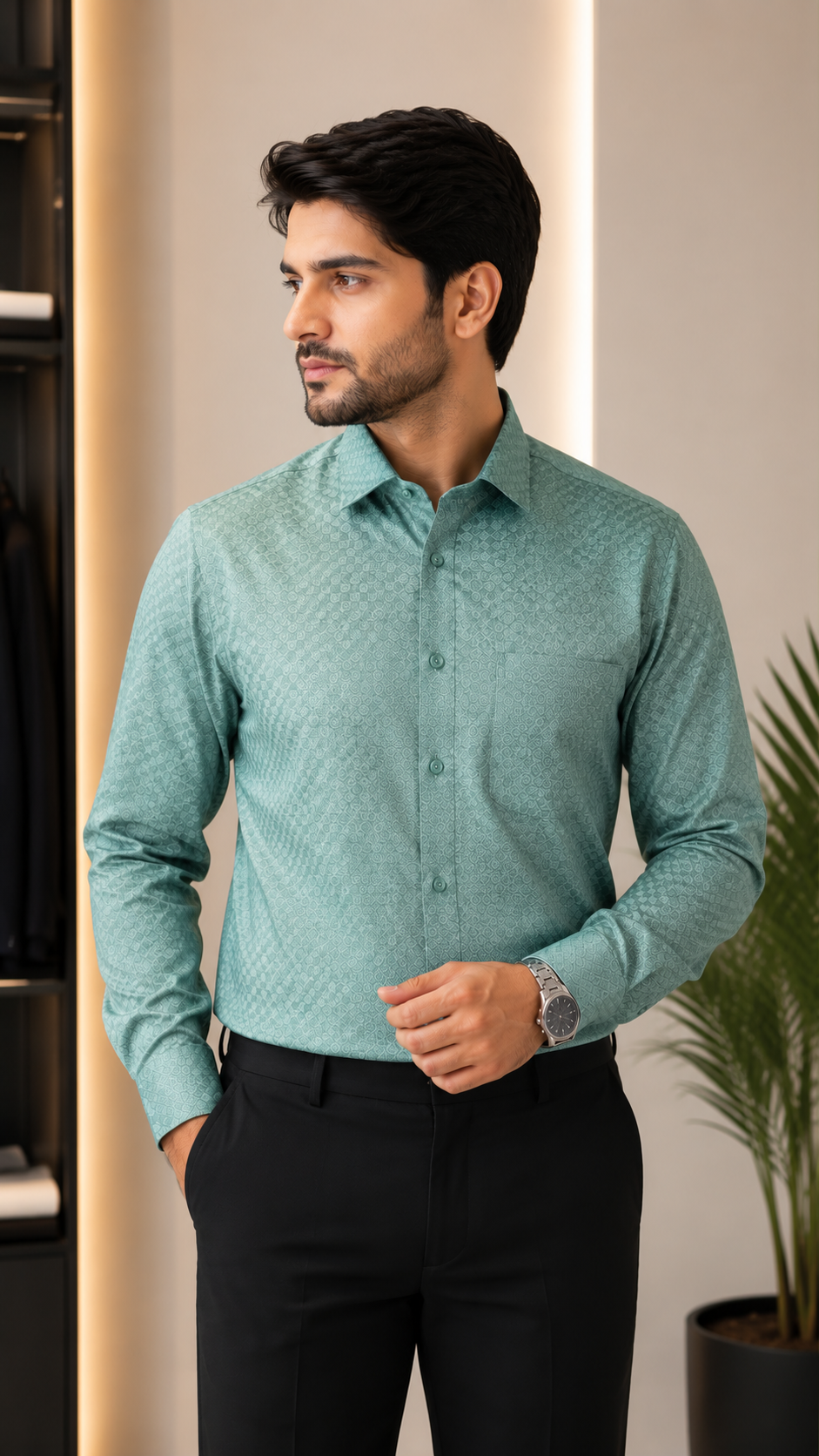 Mint Sage Jacquard Formal Shirt