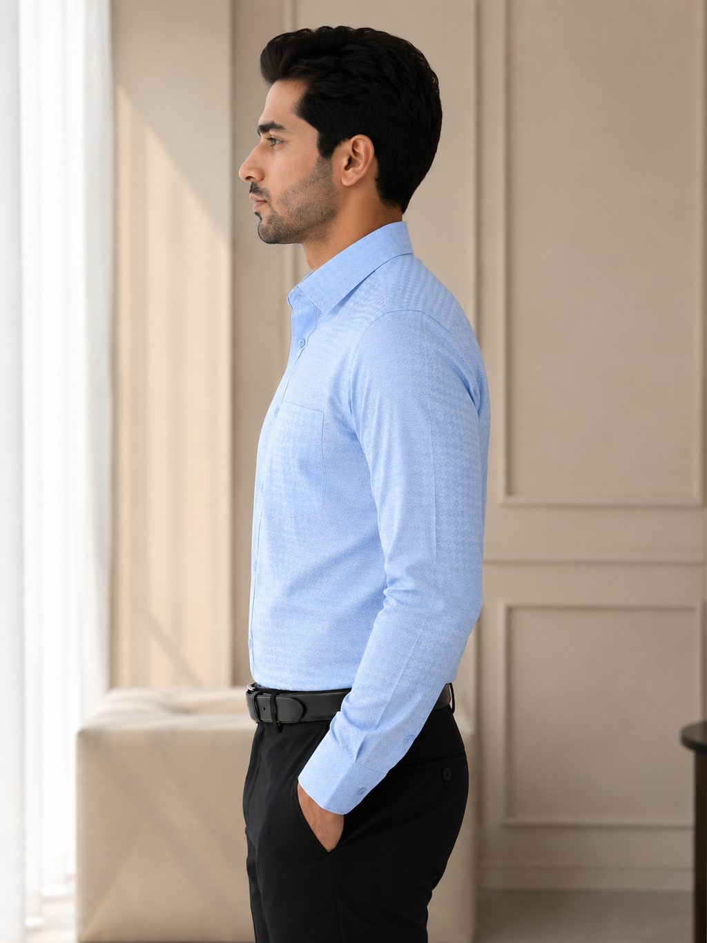 Sky Blue Jacquard Formal Shirt