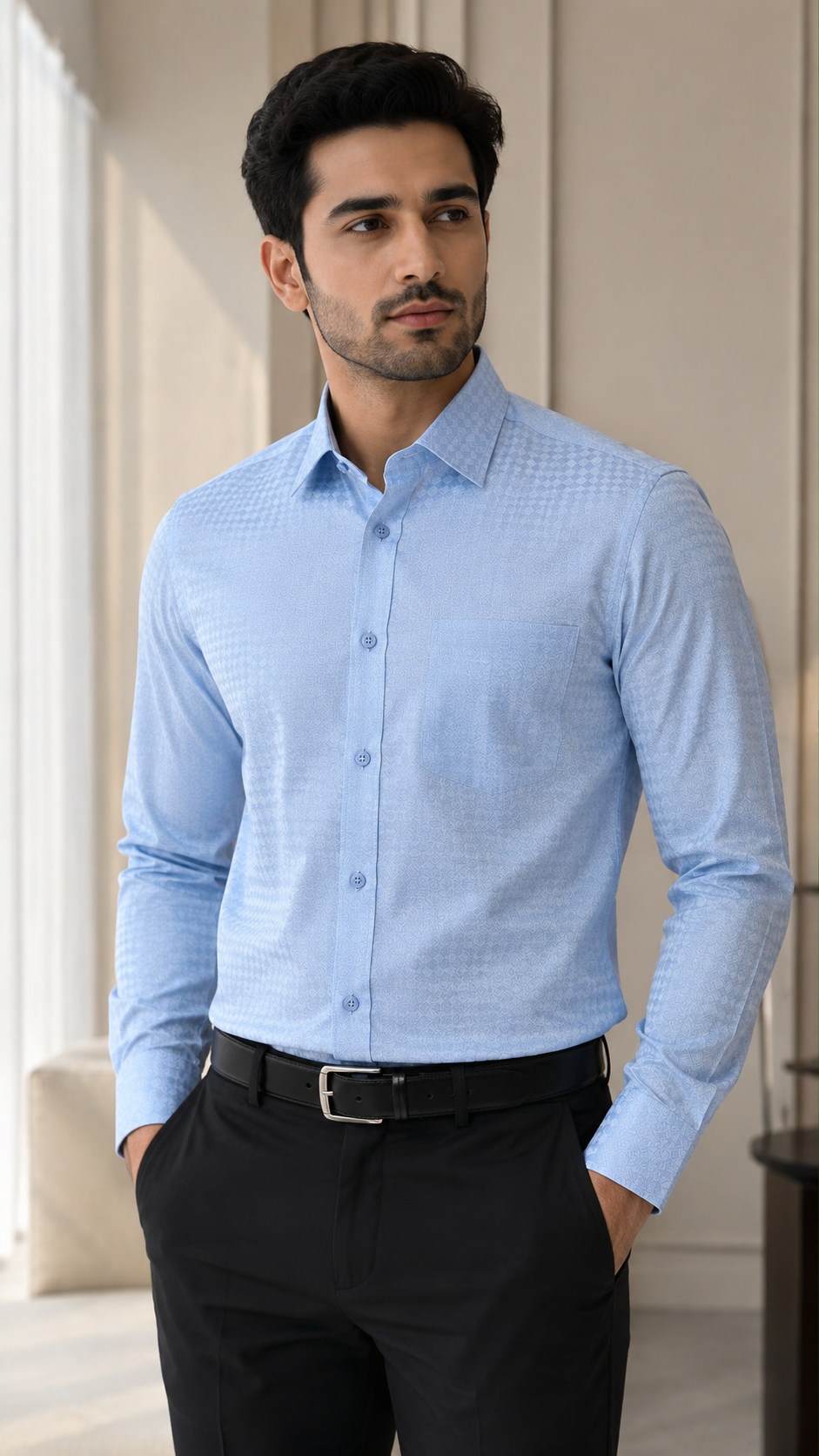Sky Blue Jacquard Formal Shirt