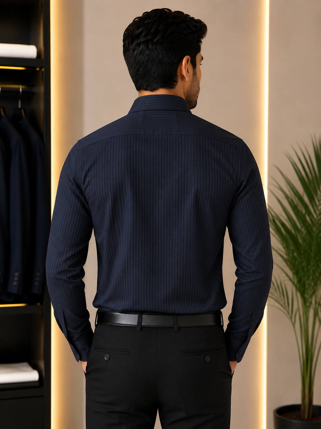 Midnight Navy Striped Formal Shirt