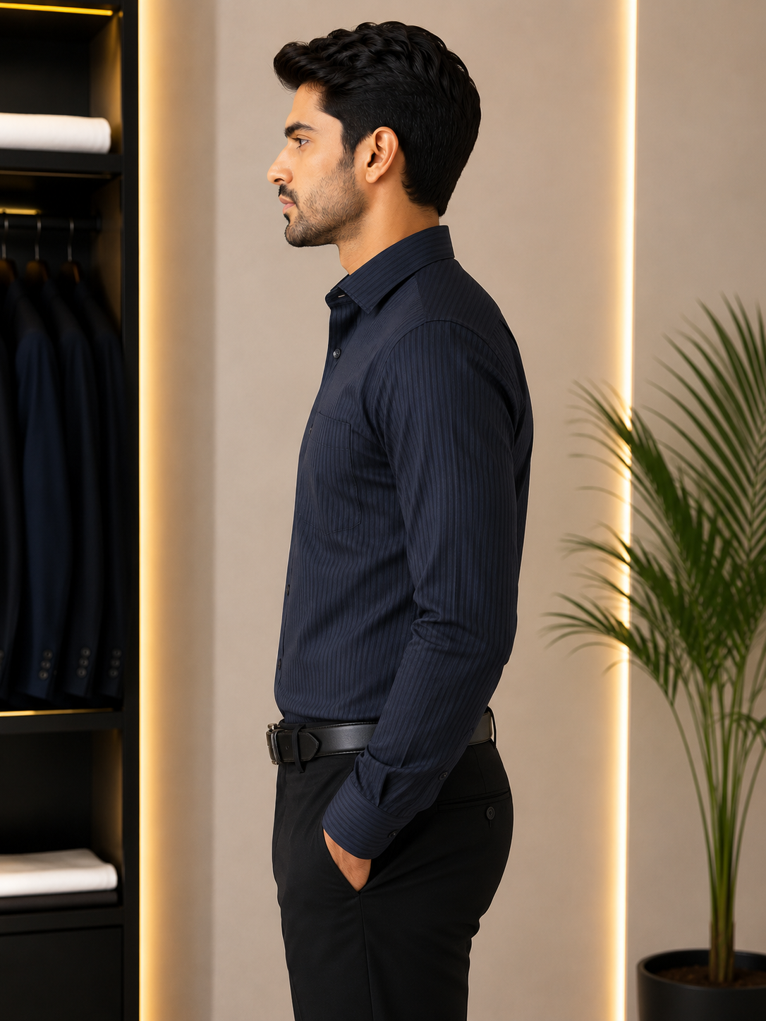 Midnight Navy Striped Formal Shirt