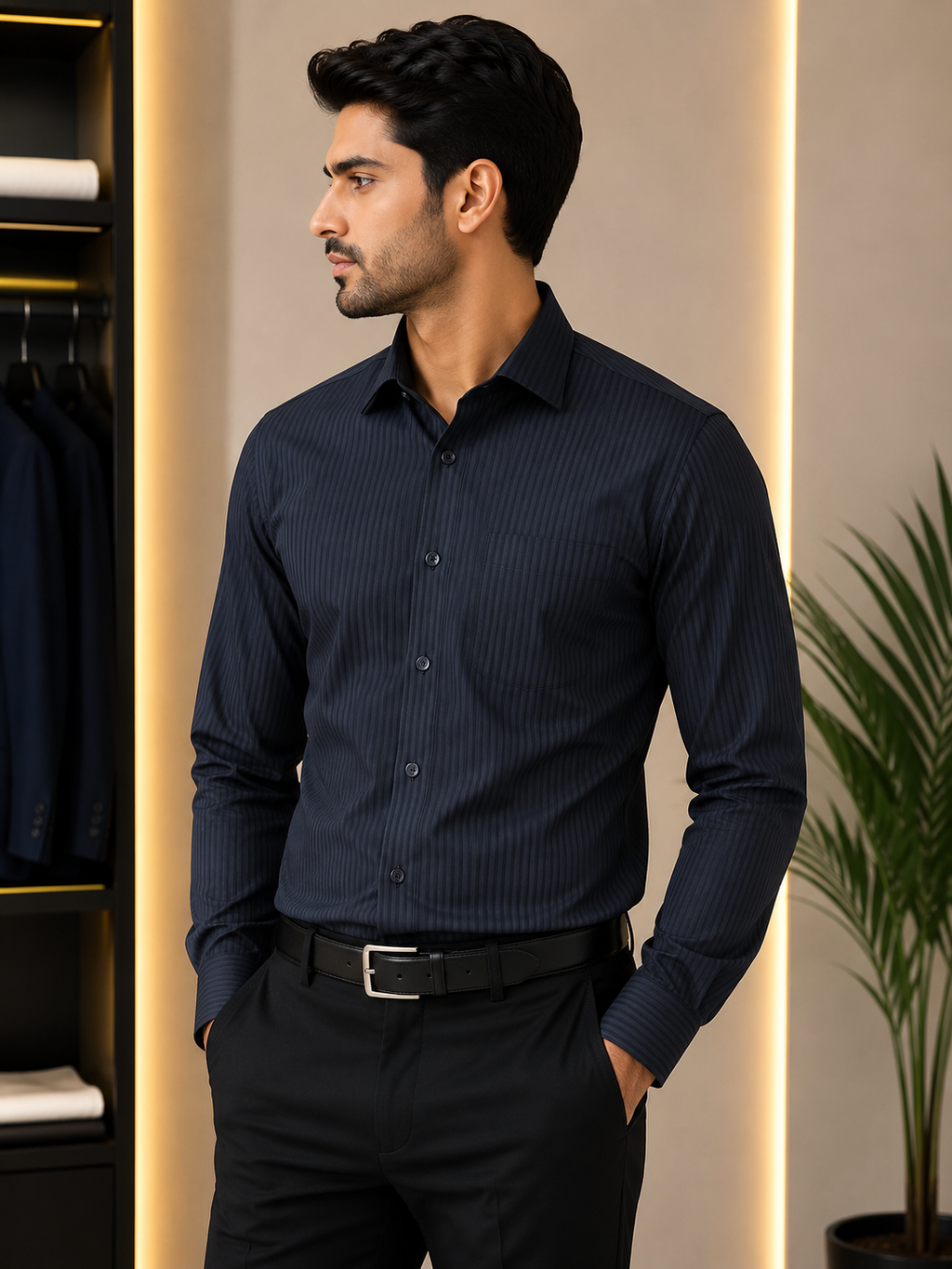 Midnight Navy Striped Formal Shirt
