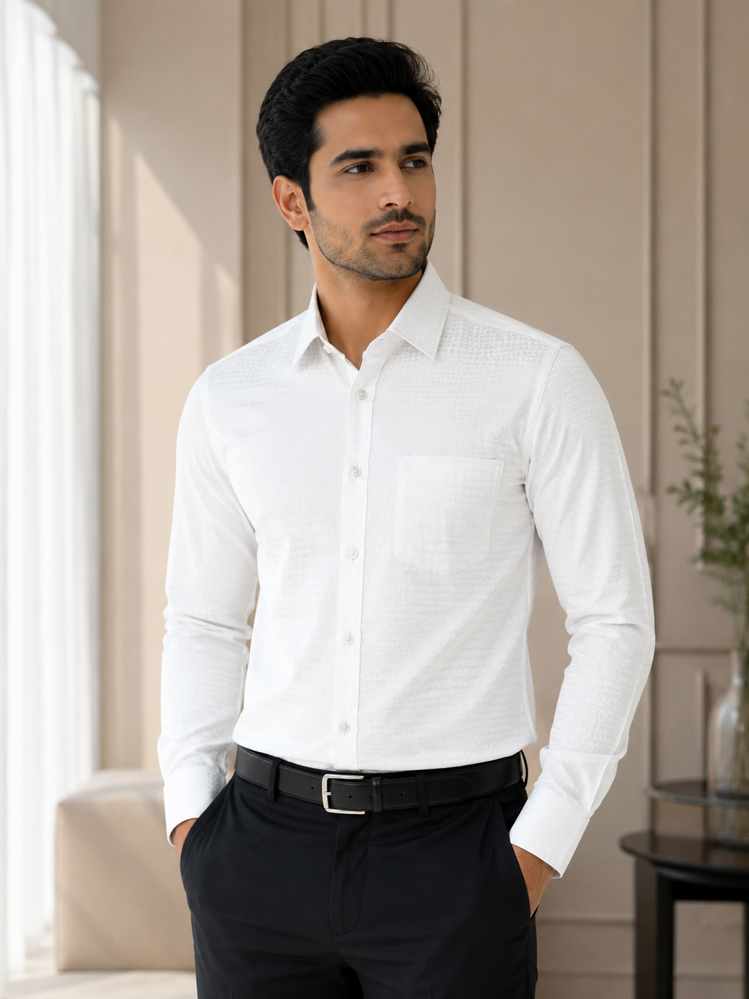 Arctic White Jacquard Formal Shirt
