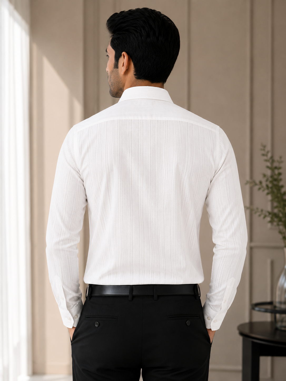 Pearl White Textured Formal Shirt