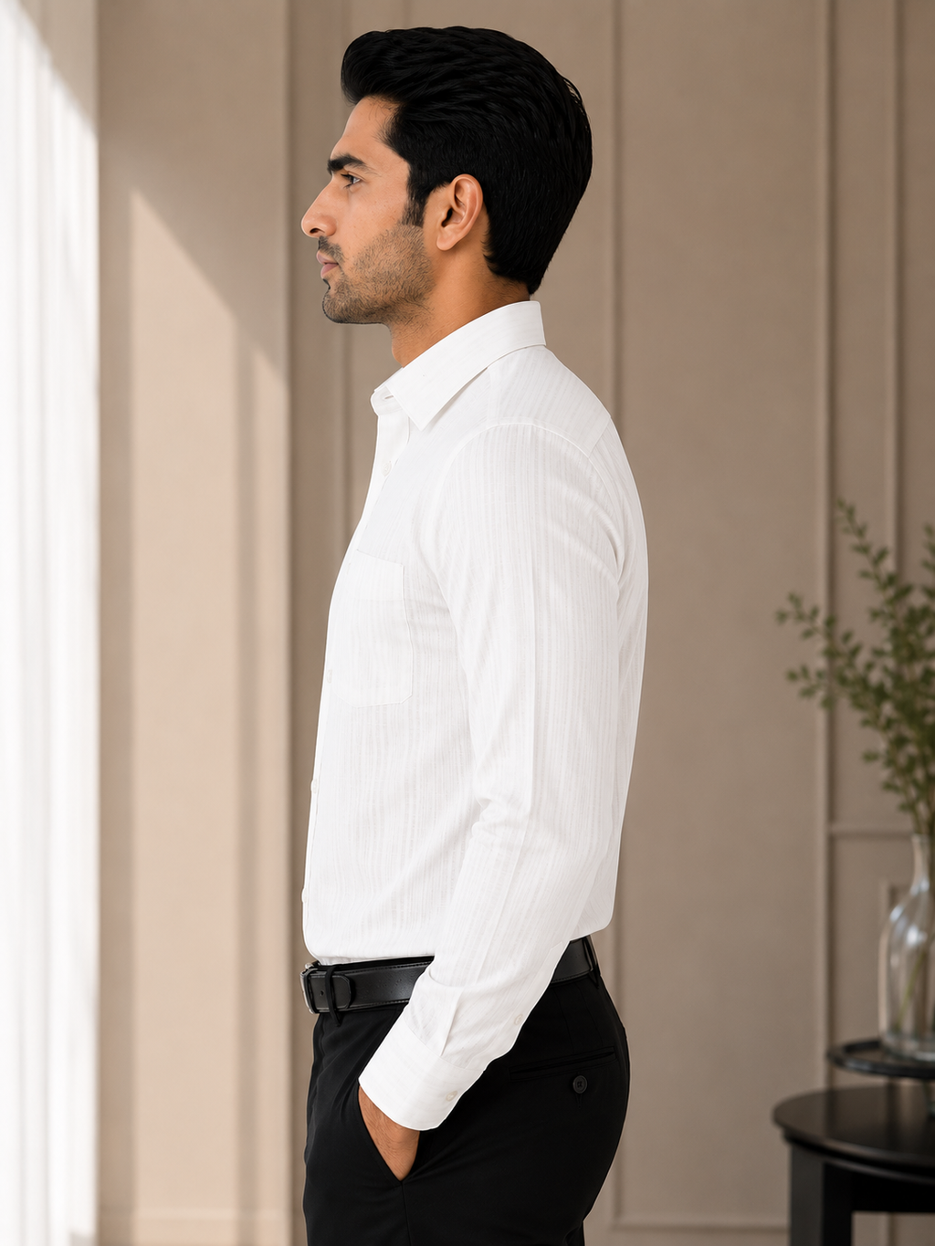 Pearl White Textured Formal Shirt