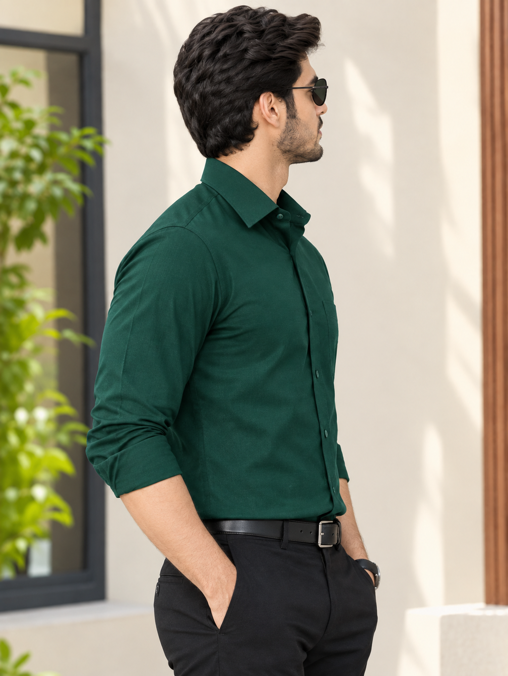 Men Olive Solid Formal Shirt