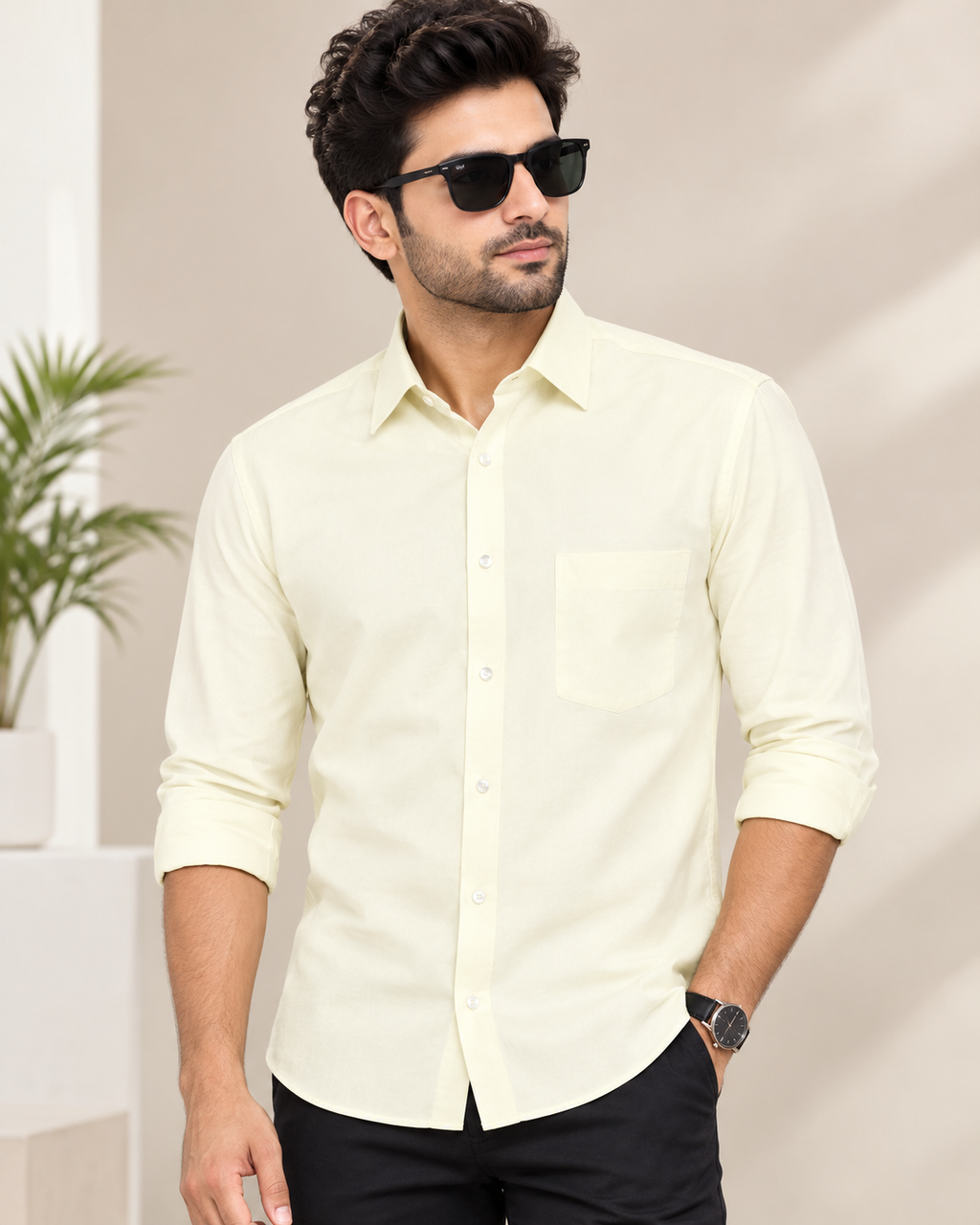 Men cream formal shirt