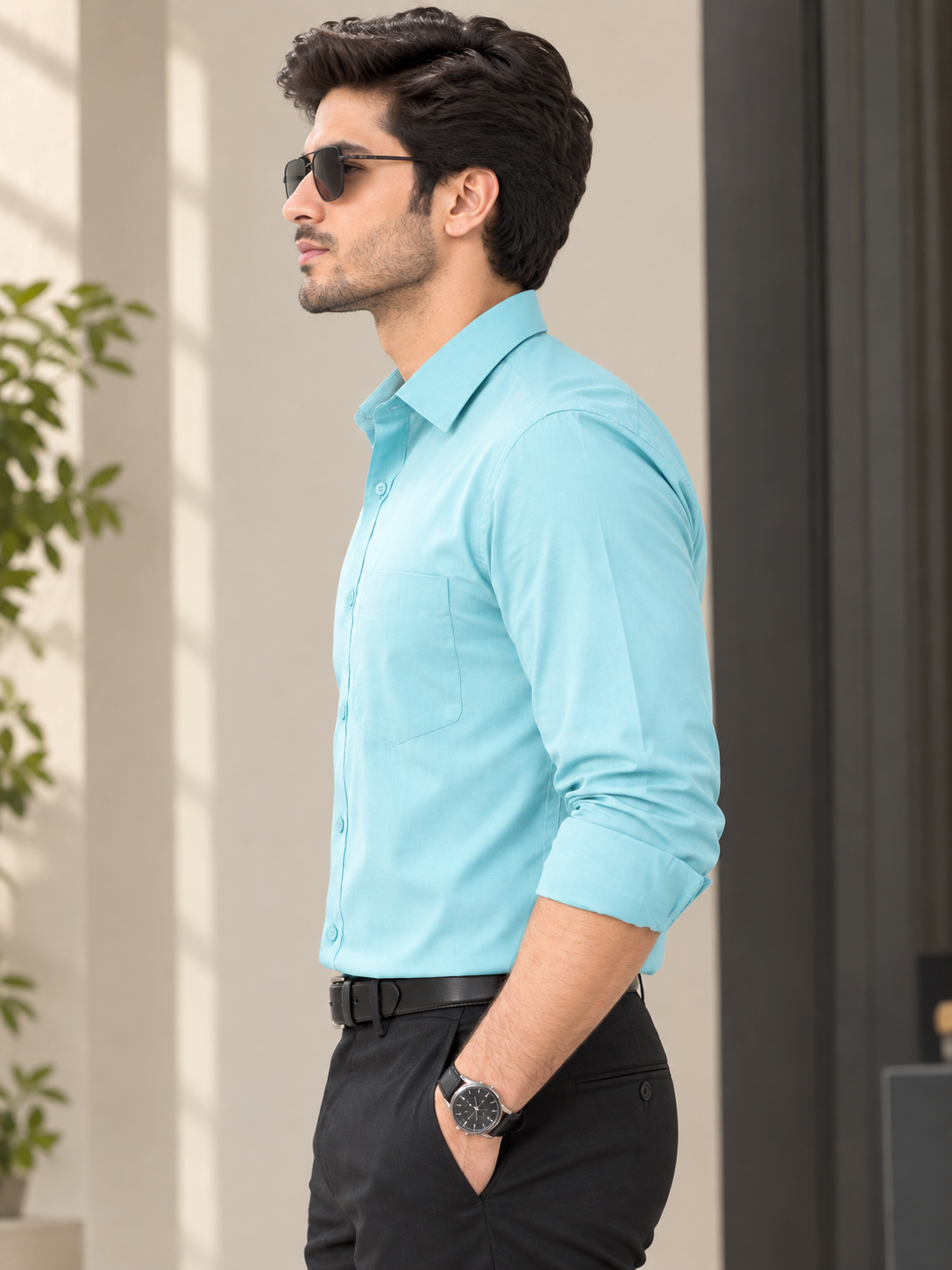 Men classic sky blue formal shirt