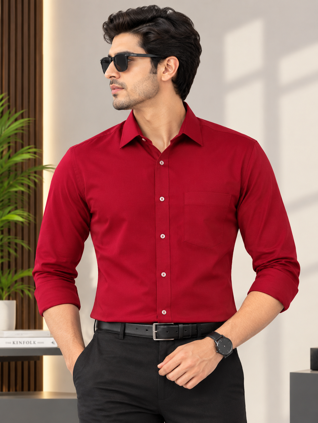 Men Red Formal Shirt