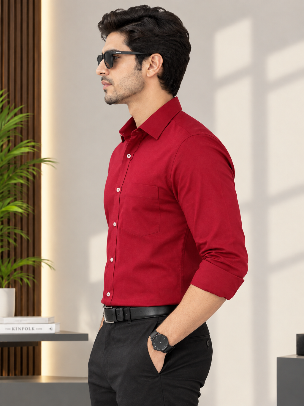 Men Red Formal Shirt