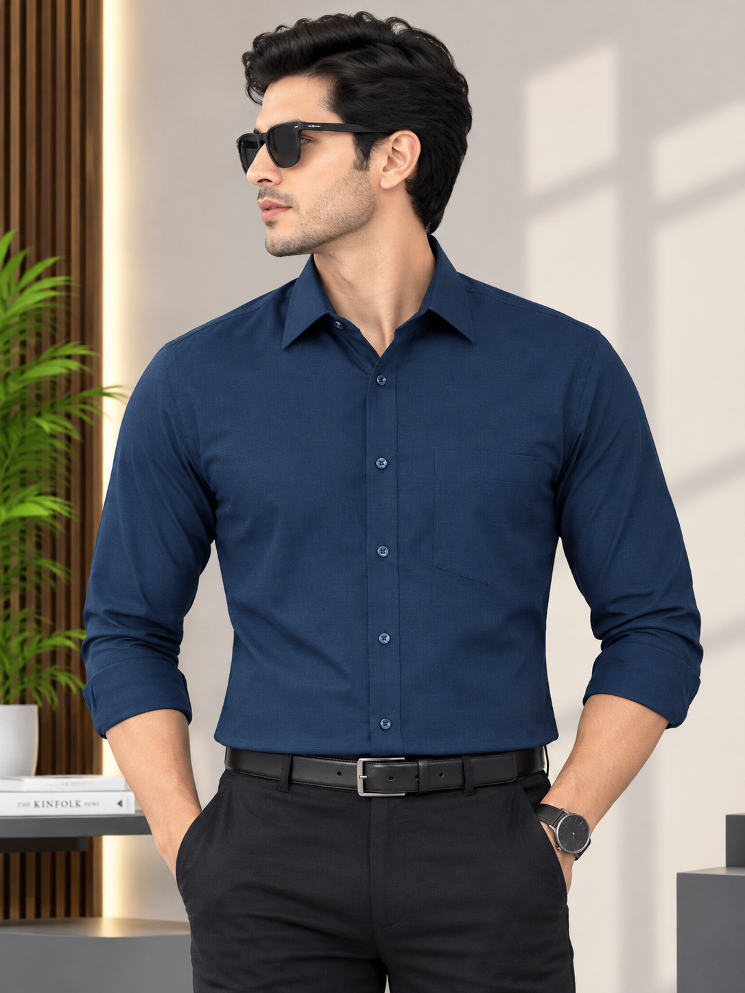 Men navy blue formal Shirt