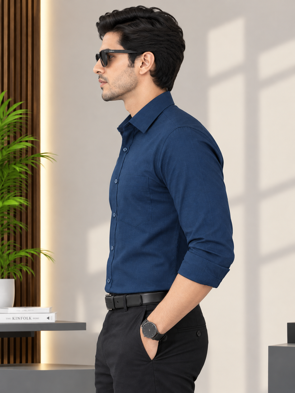 Men navy blue formal Shirt