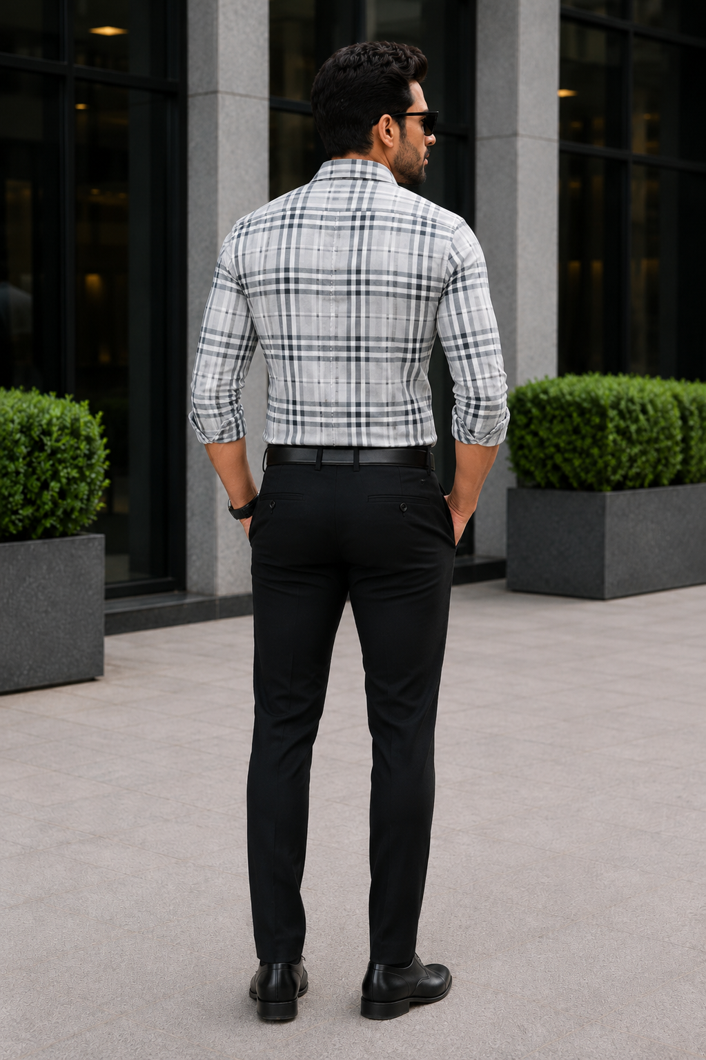 Men's Grey Checked Slim Fit Shirt