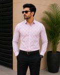 Men's Light Pink Printed Slim Fit Shirt