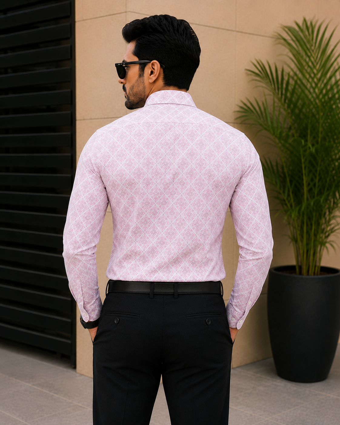 Men's Light Pink Printed Slim Fit Shirt