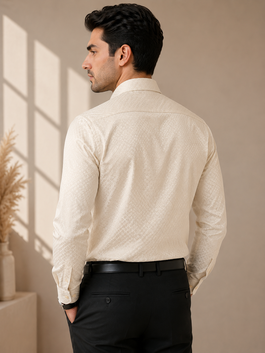 Ivory Elegance Jacquard Formal Shirt