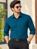 Men Teal blue Solid Formal Shirt