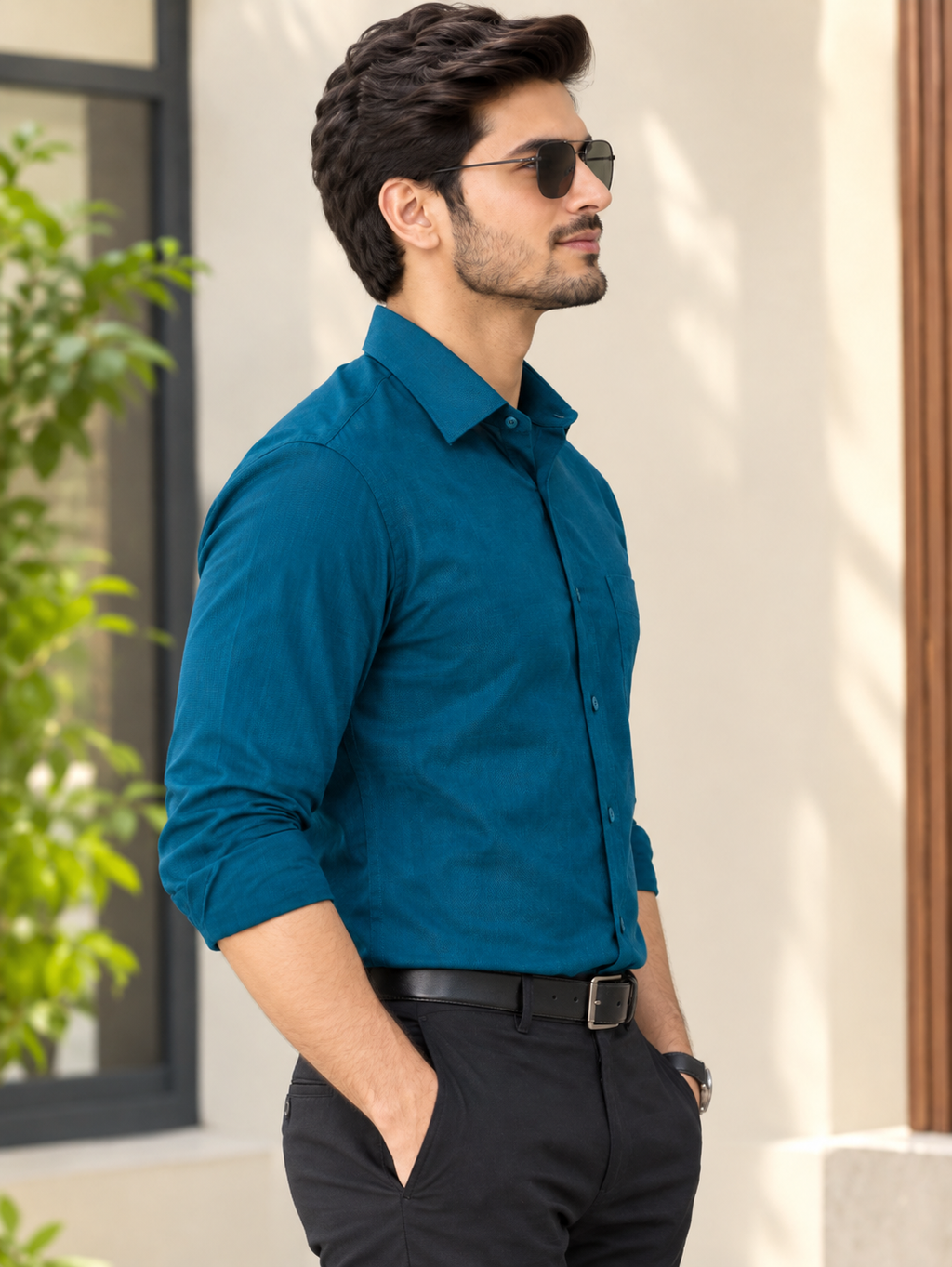 Men Teal blue Solid Formal Shirt