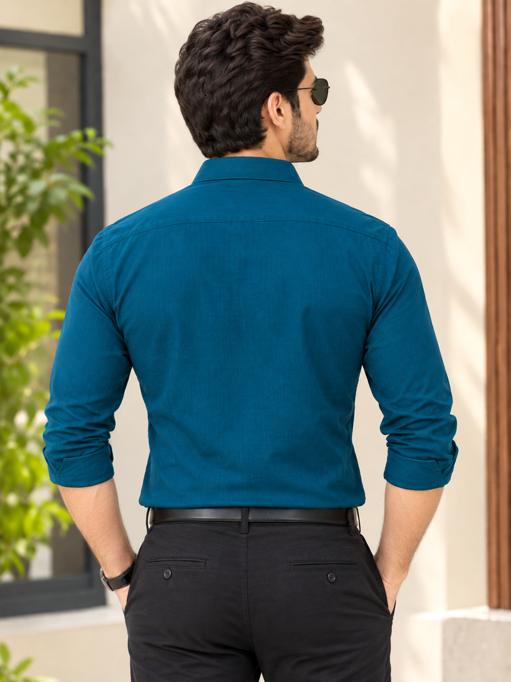 Men Teal blue Solid Formal Shirt
